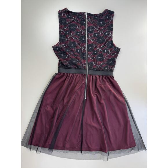 VTG Y2K Womens Lace Tulle Dress 3 Burgundy Black Whimsigoth Mall Goth Fairycore - Picture 10 of 14